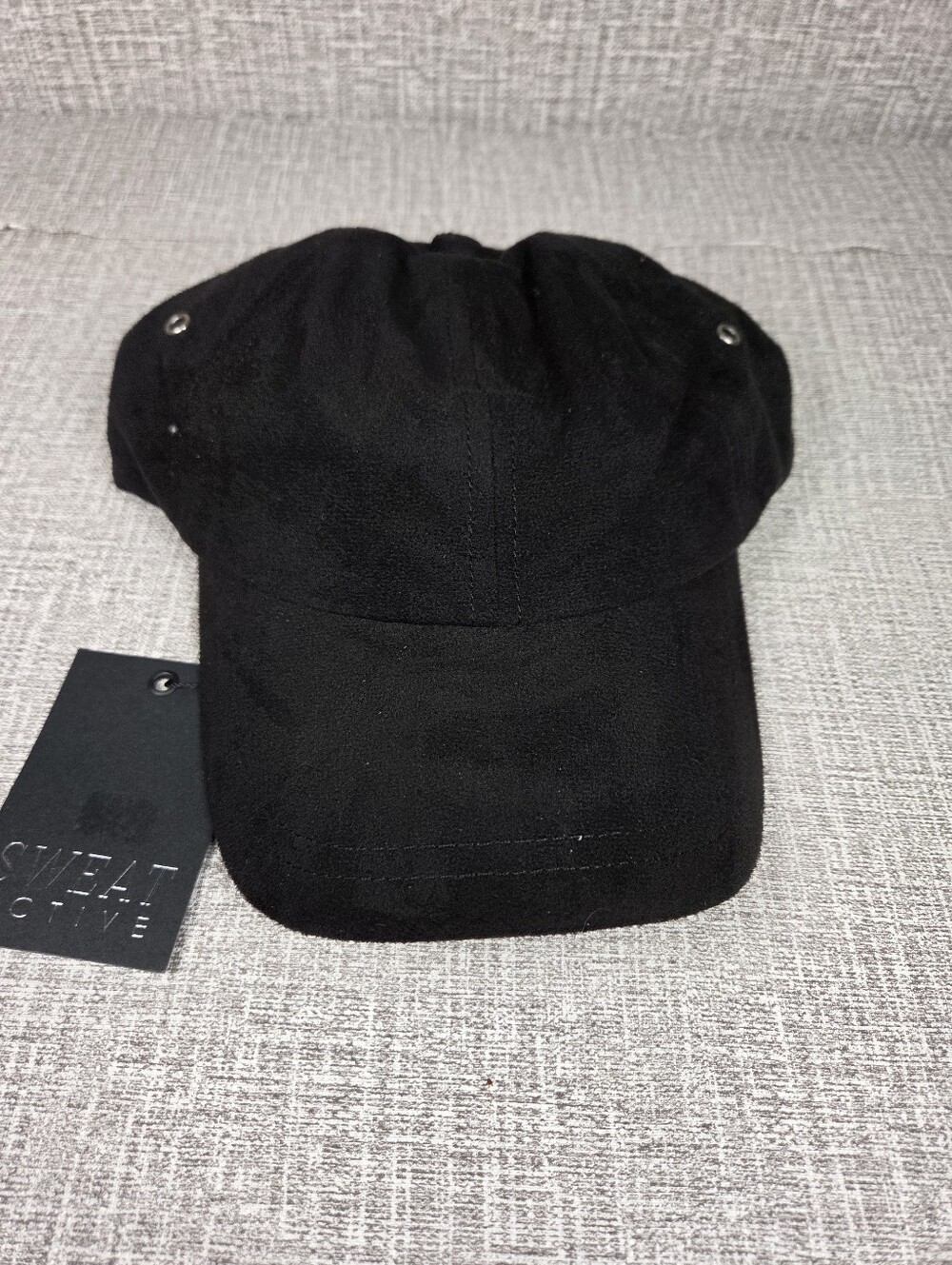 NWT Sweat Active Black Faux Ultra Suede Baseball Cap Hat Adjustable